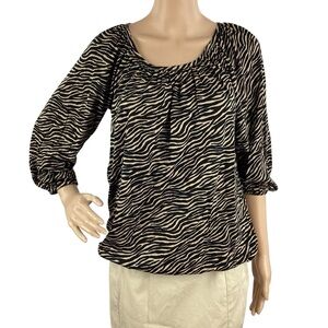 Michael Michael Kors Zebra Print Cotton Modal Blouse Khaki Size Small
